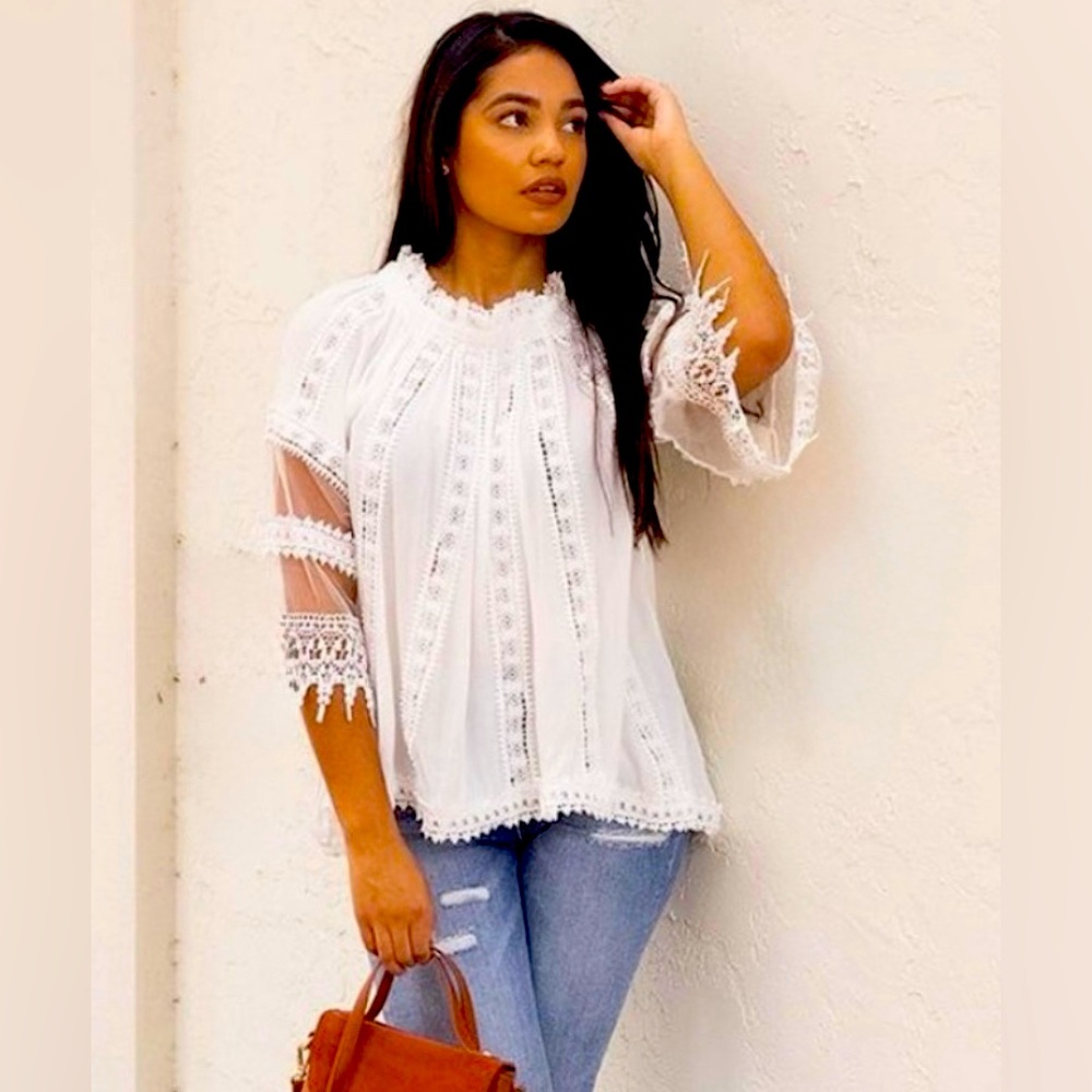 VICI Ivory Lace Bell Sleeve Off Shoulder Blouse Size Small